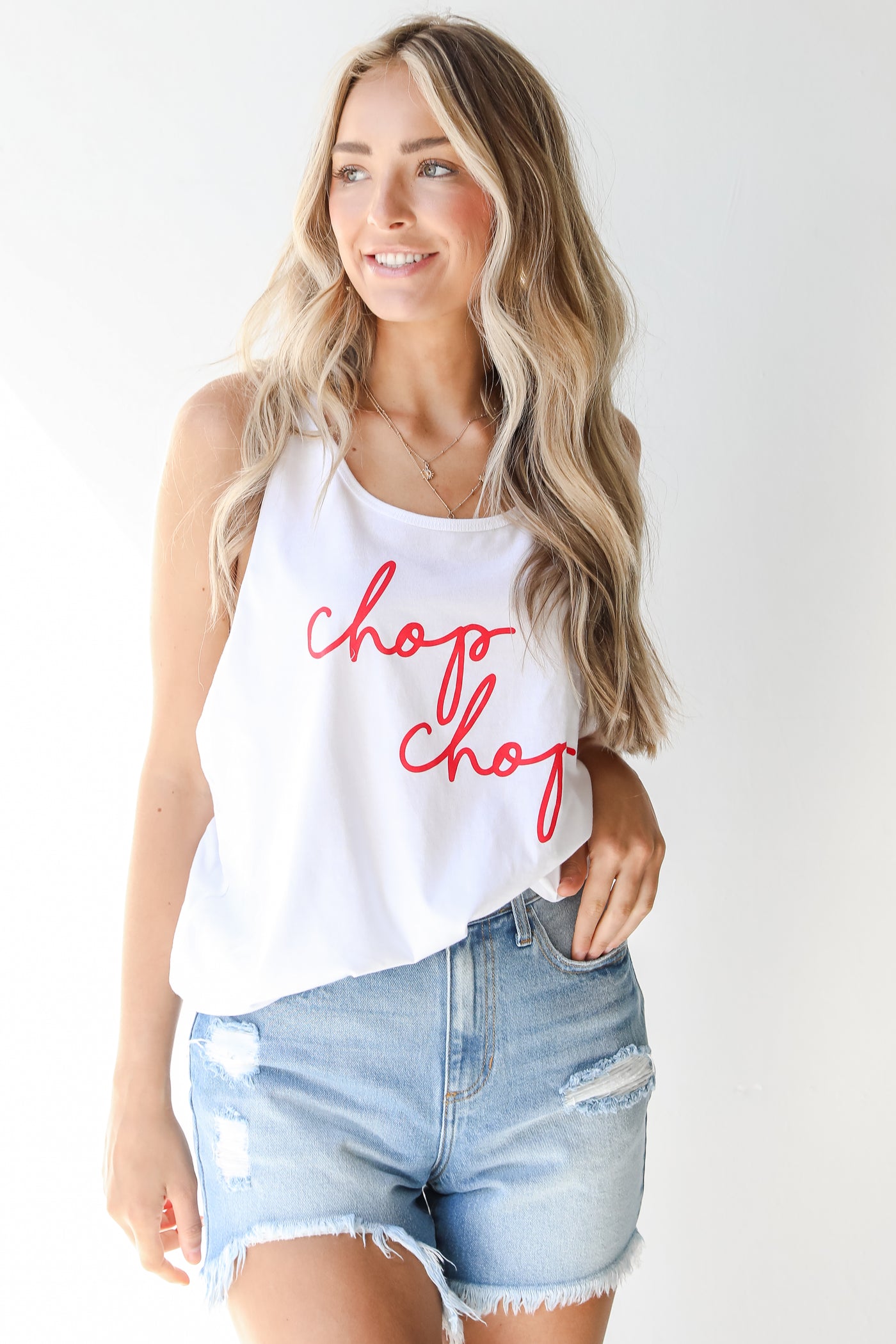 Chop Chop Graphic Tank in white
