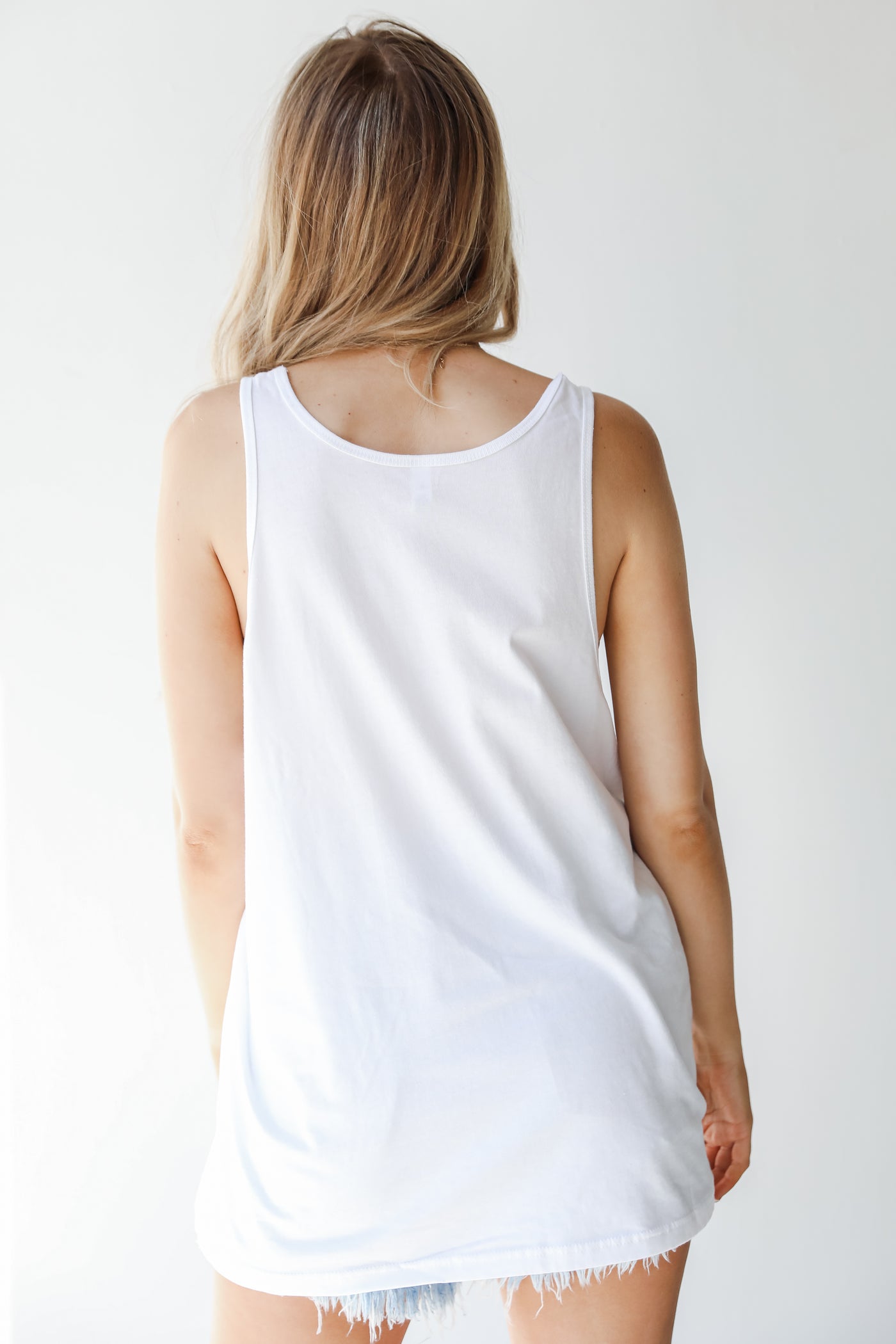 Chop Chop Graphic Tank in white back view