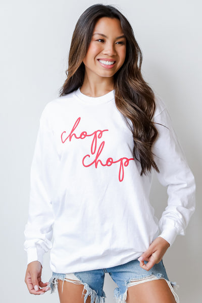 White Chop Chop Long Sleeve Tee front view