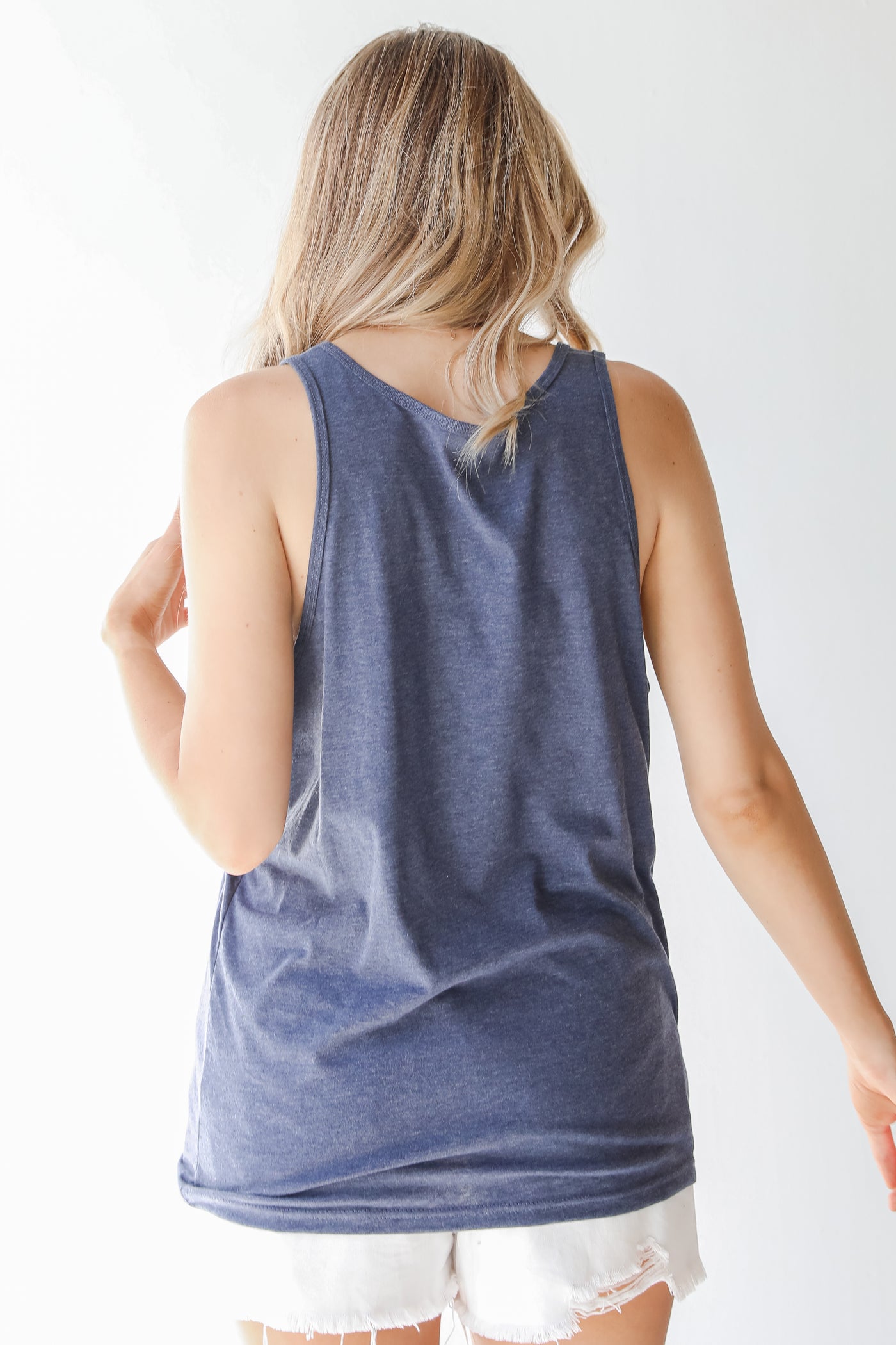 Chop Chop Graphic Tank in navy back view