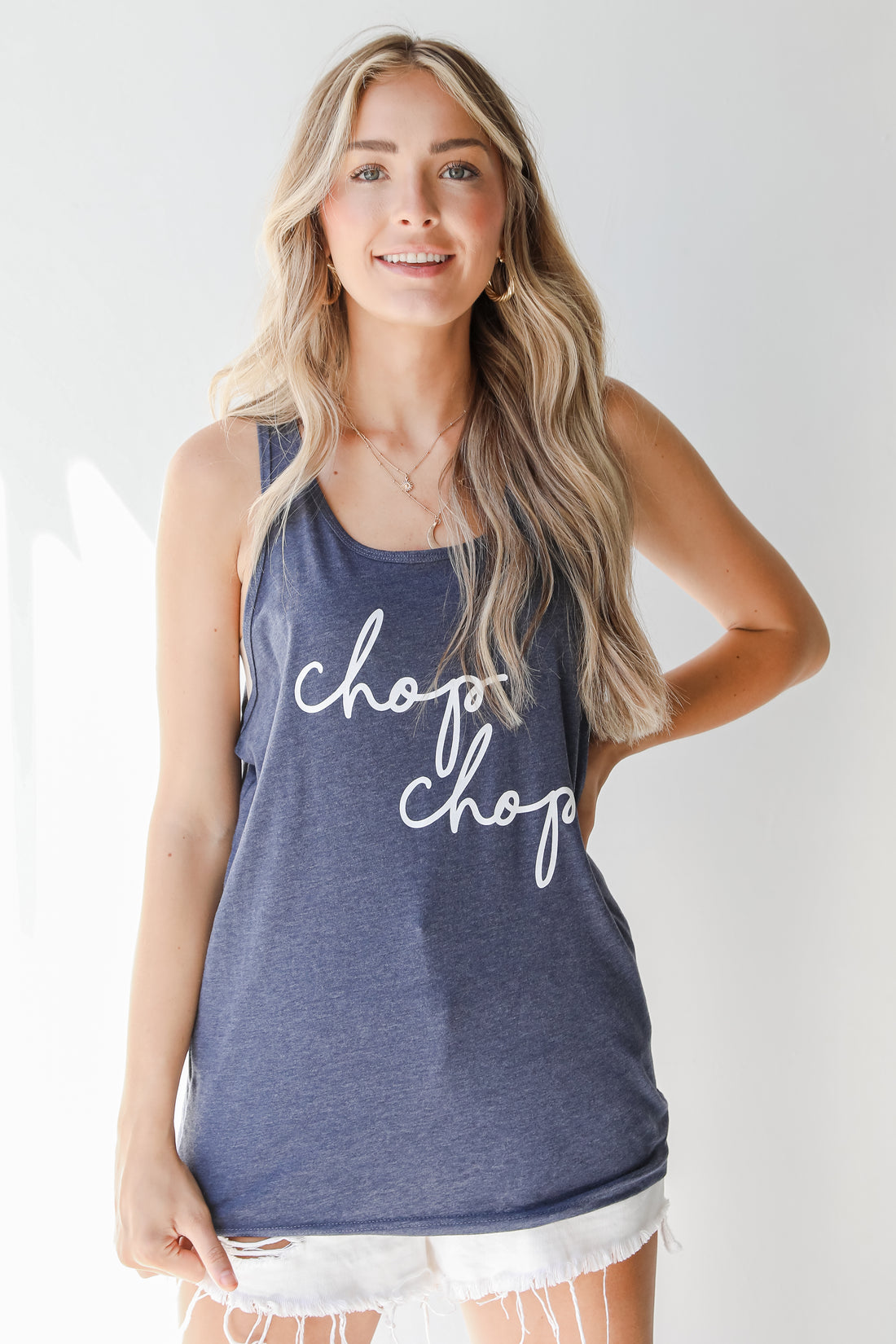 Chop Chop Graphic Tank in navy