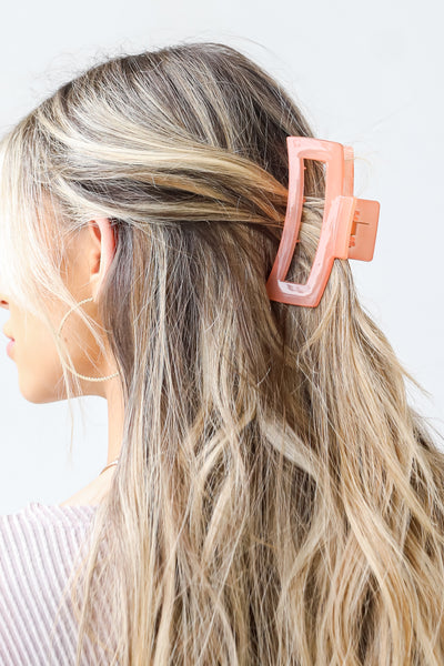 model wearing a Claw Hair Clip in pink