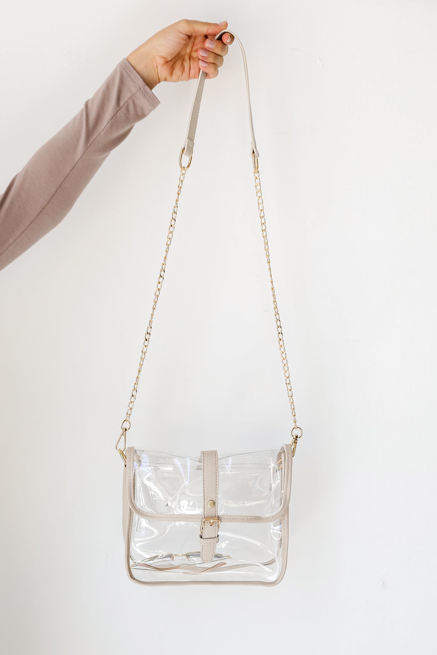 taupe Clear Crossbody Bag flat lay