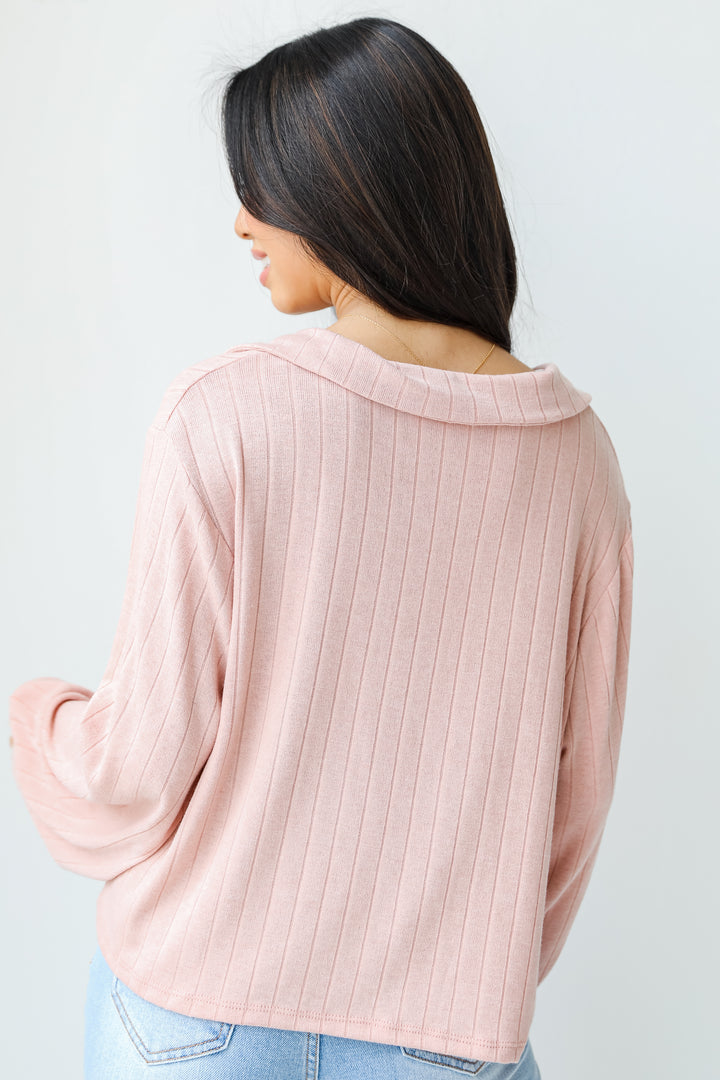 Collared Knit Top in blush back view