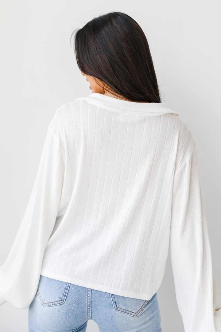 Collared Knit Top in white back view