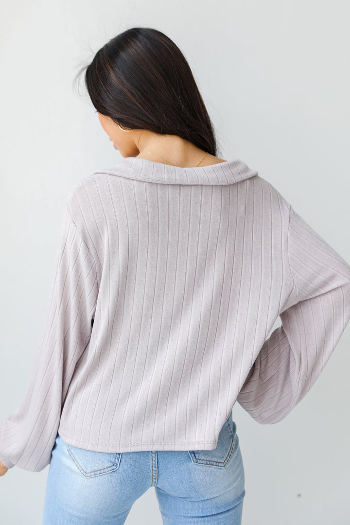 Collared Knit Top in grey back view
