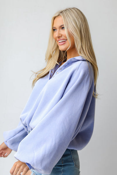blue Fleece Collared Pullover side view