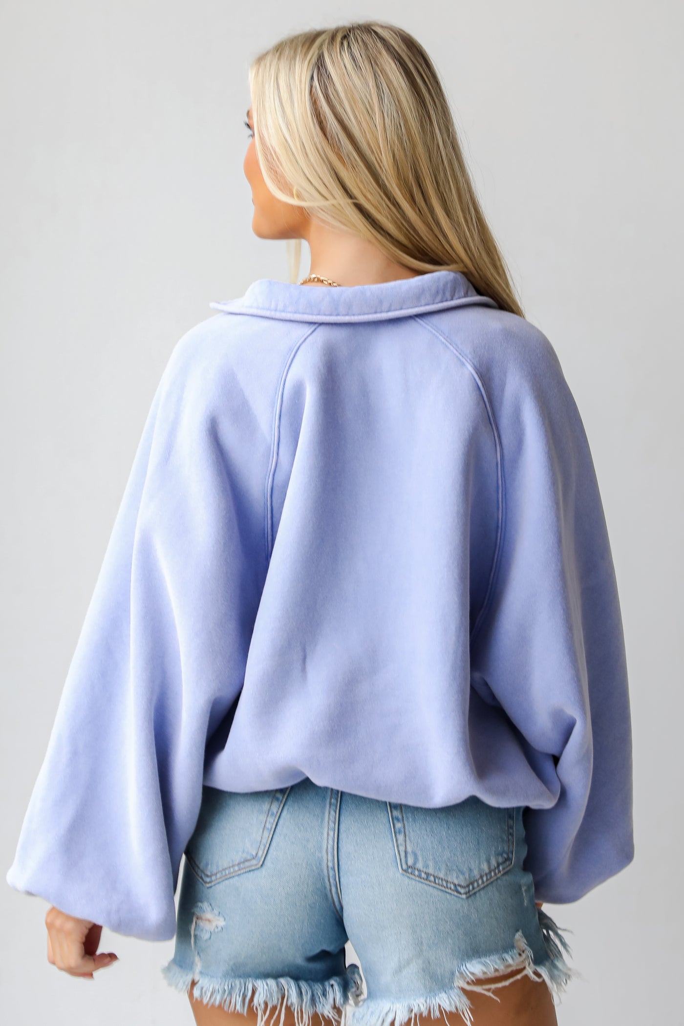 blue Fleece Collared Pullover back view