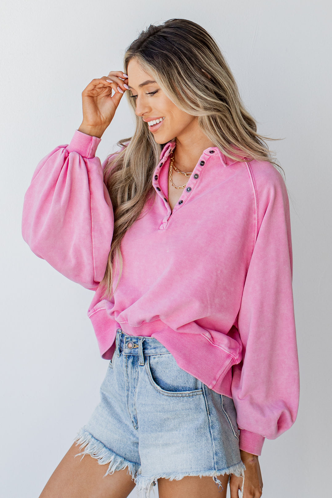 Collared Pullover in pink side view