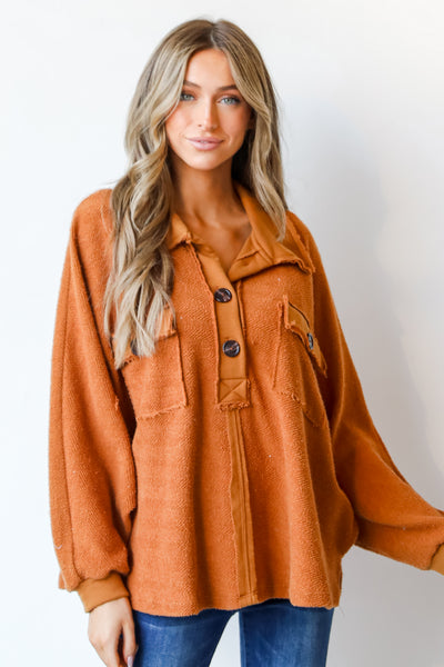 camel Oversized Collared Top