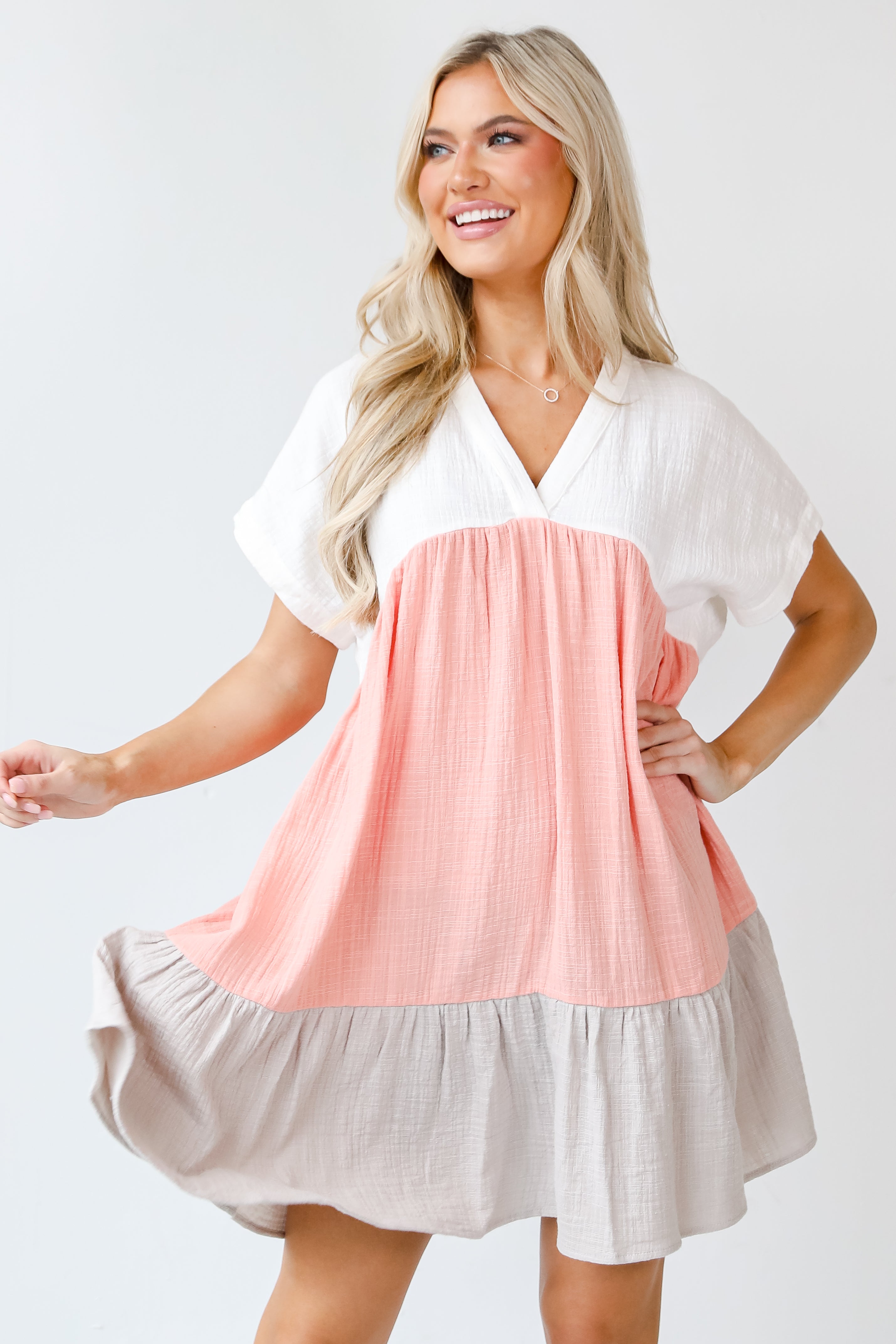 Color Block Babydoll Mini Dress