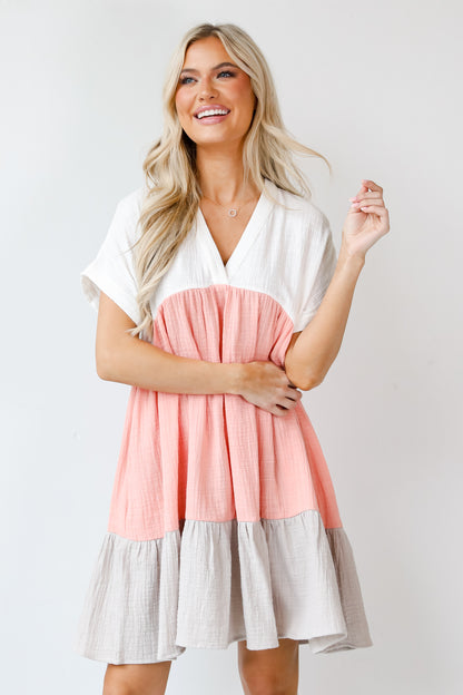 Color Block Babydoll Mini Dress on model