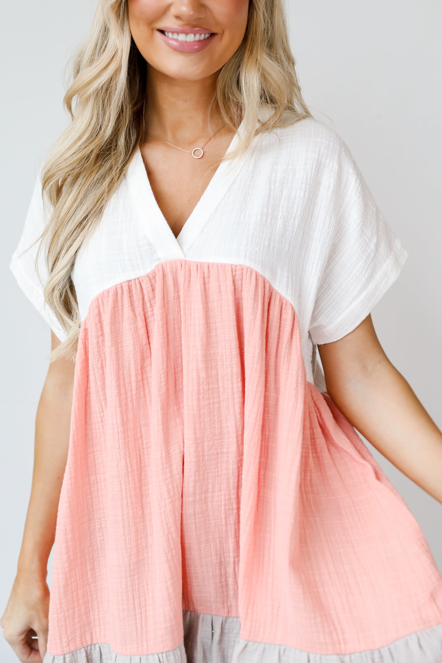 Color Block Babydoll Mini Dress close up