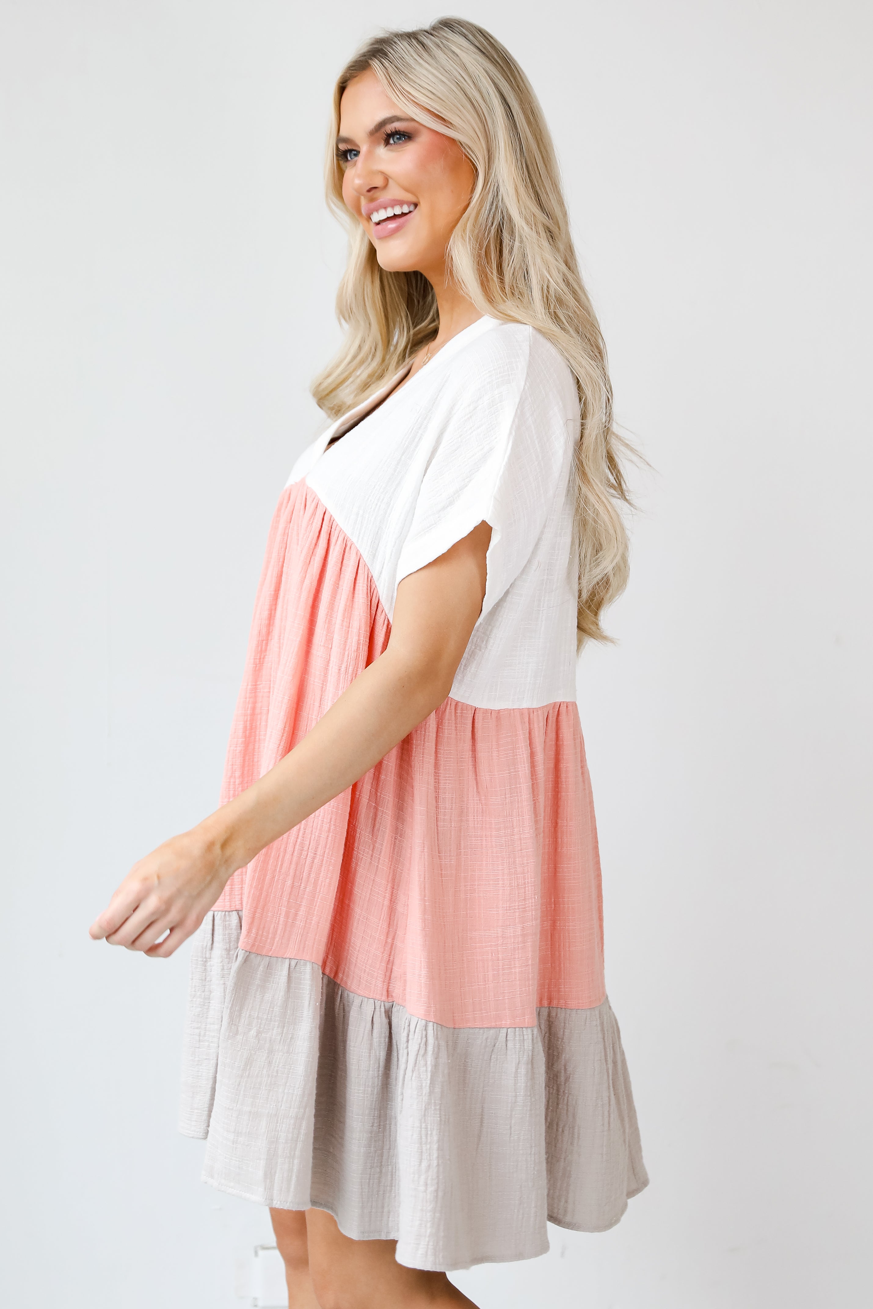 Color Block Babydoll Mini Dress side view