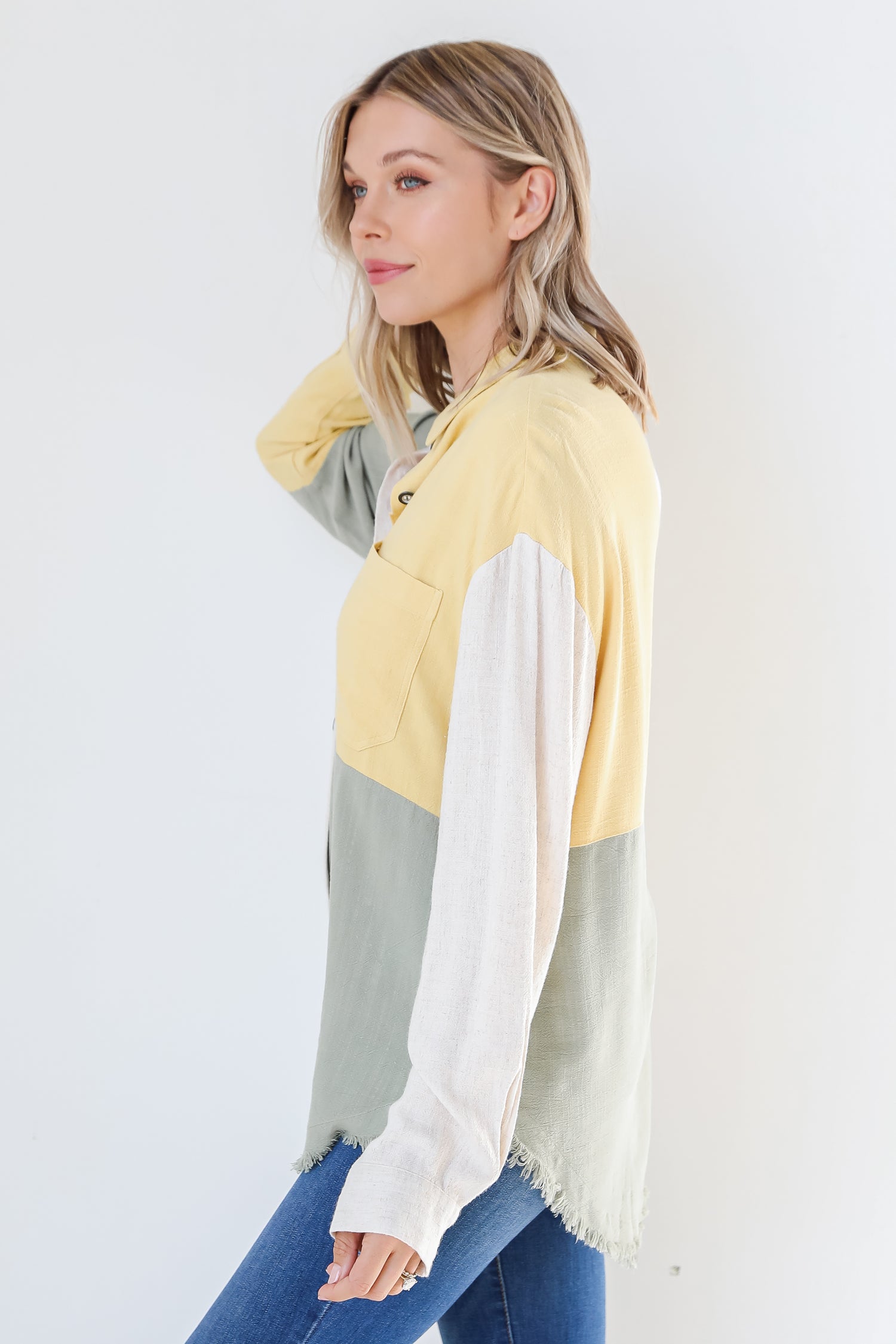 sage Color Block Button-Up Blouse side view
