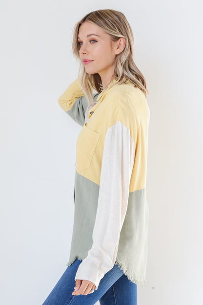 sage Color Block Button-Up Blouse side view