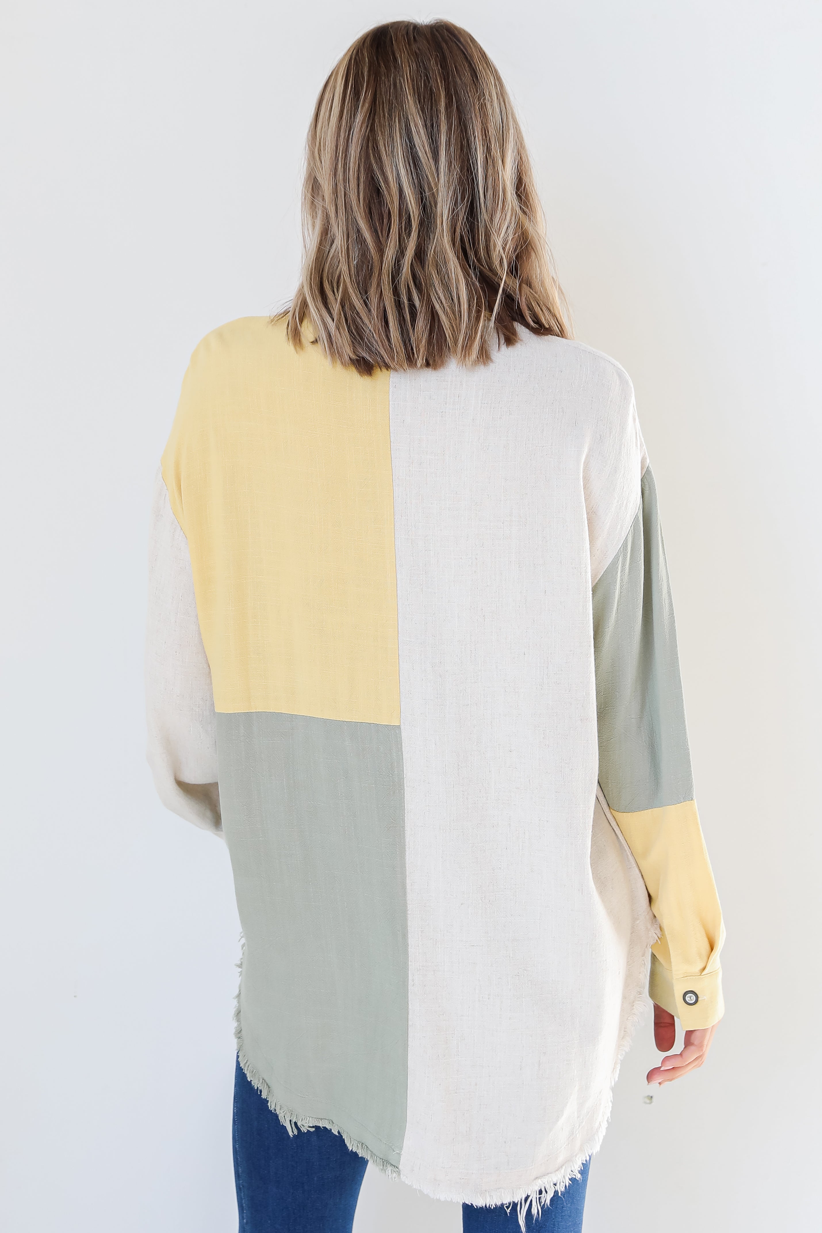 sage Color Block Button-Up Blouse back view
