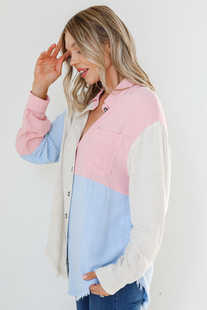 blush Color Block Button-Up Blouse side view