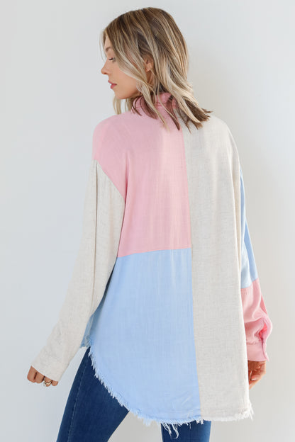 blush Color Block Button-Up Blouse back view
