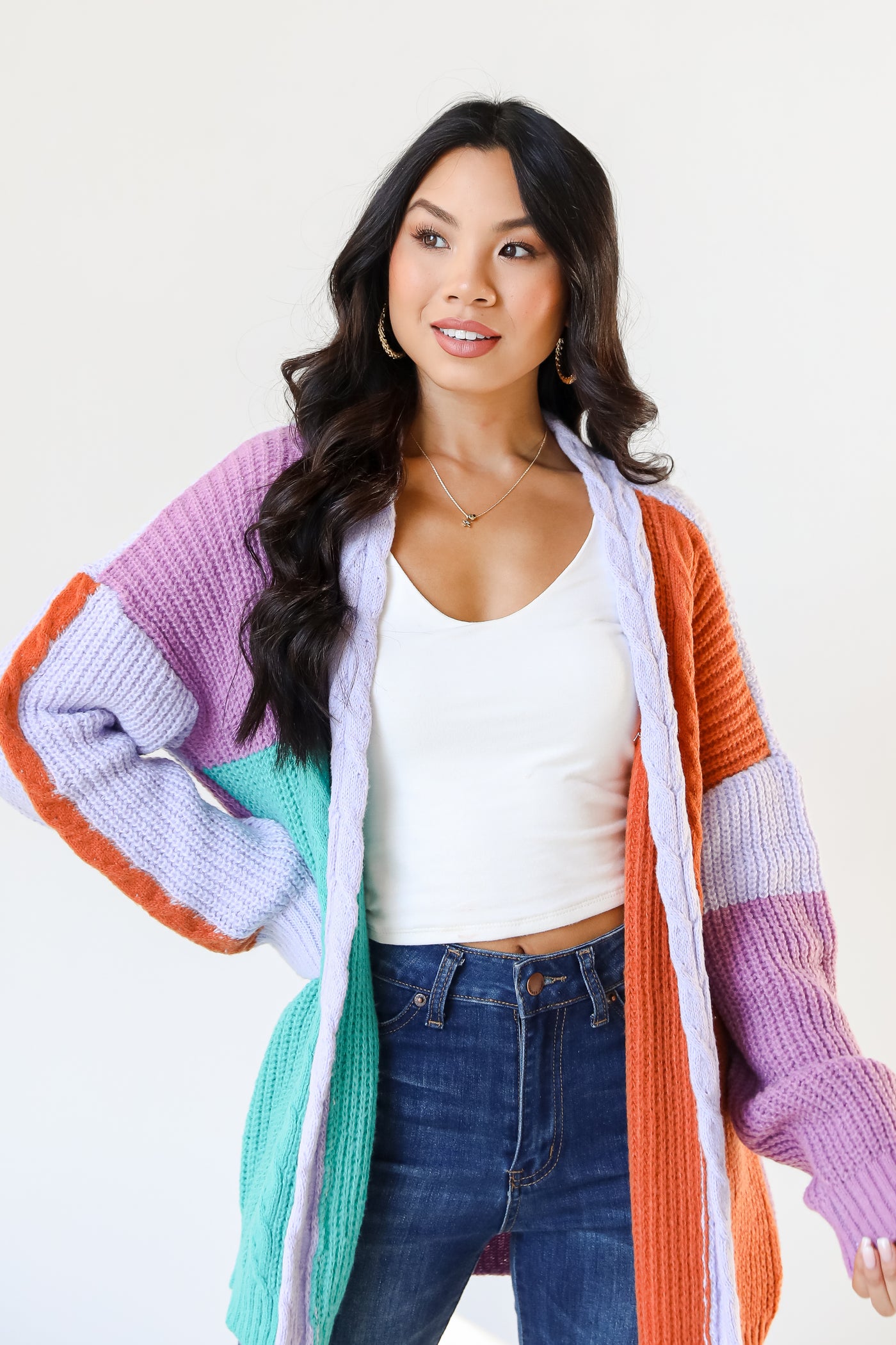 Color Block Sweater Cardigan front view