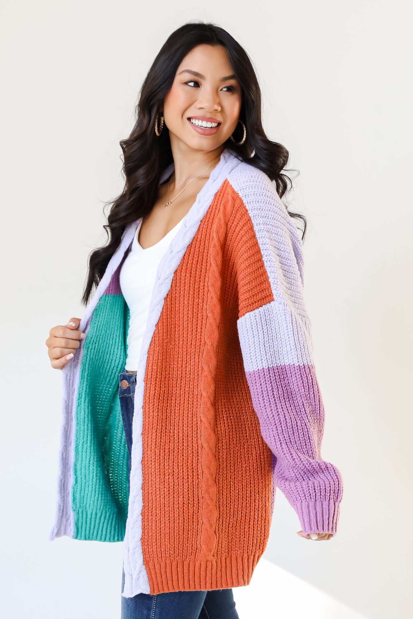 Color Block Sweater Cardigan side view