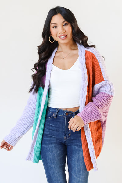 Color Block Sweater Cardigan on model