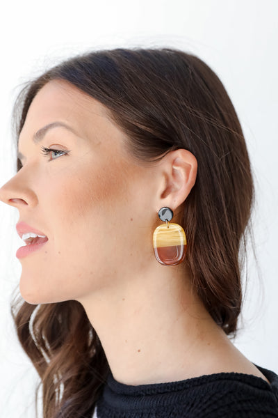 Acrylic Drop Earrings on model
