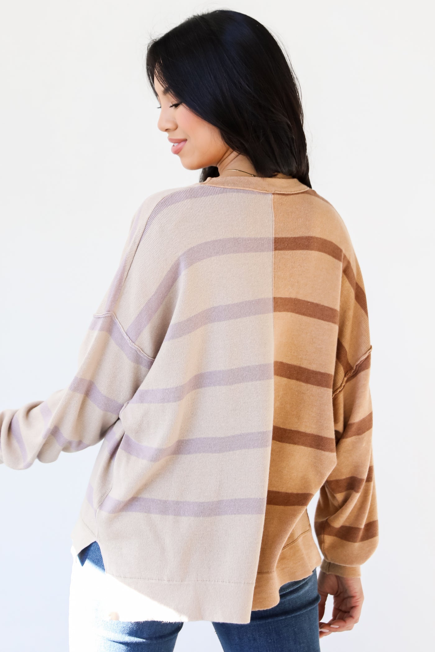 Color Block Striped Sweater back view
