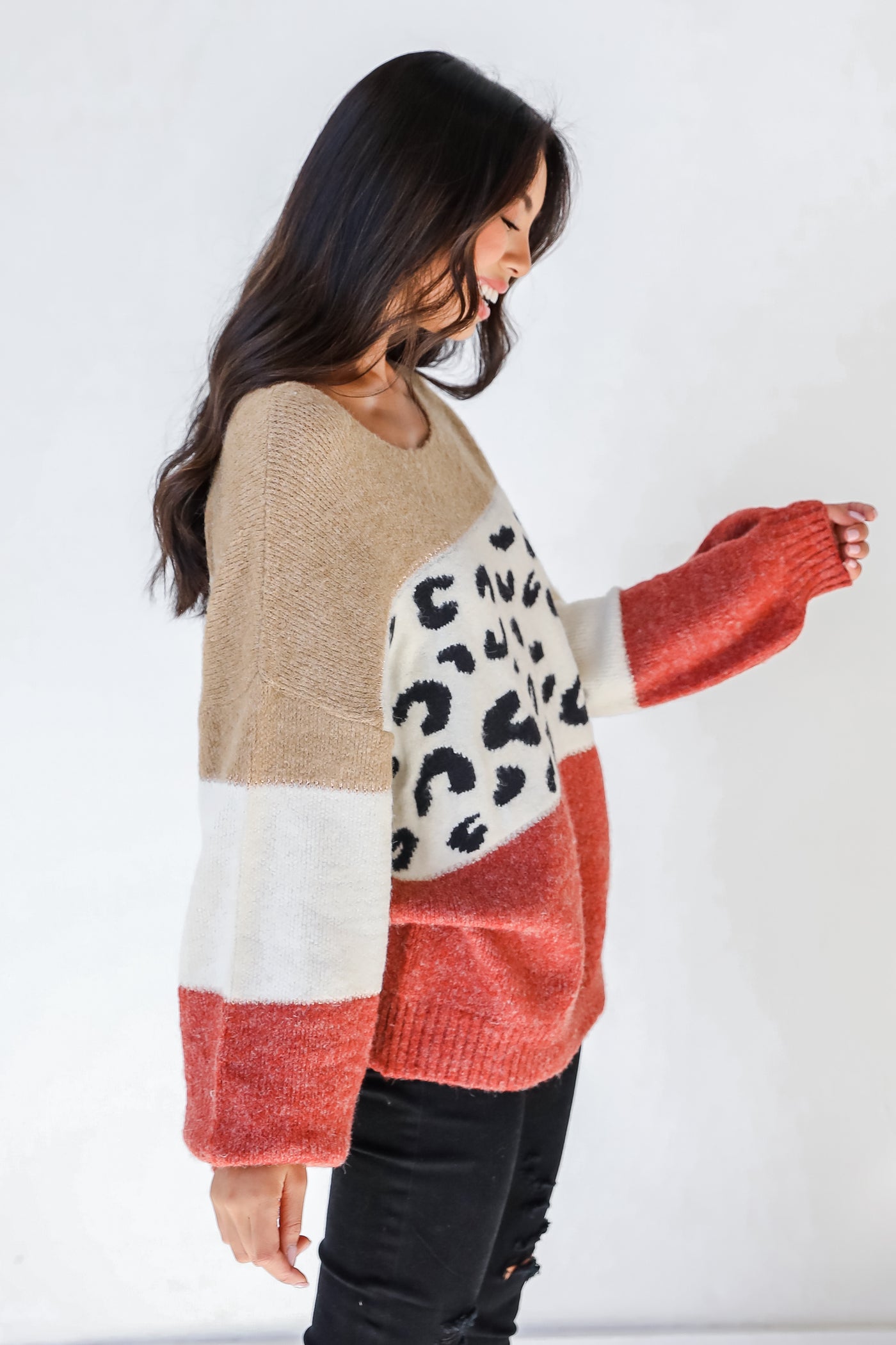 Leopard Color Block Sweater side view