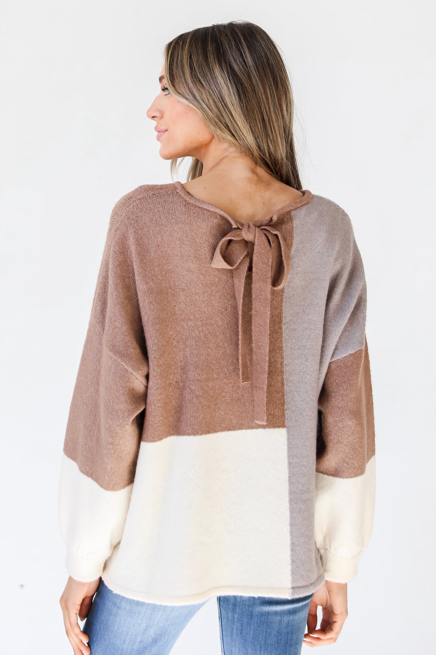 Color Block Tie-Back Sweater back view