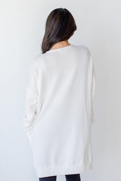 Corded Cardigan in ivory back view
