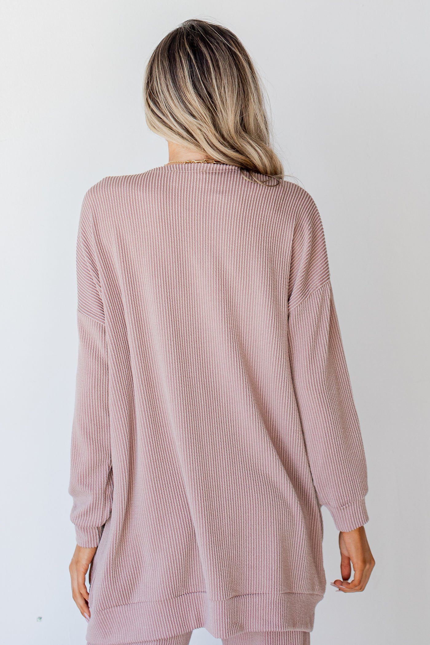 Corded Cardigan in blush back view