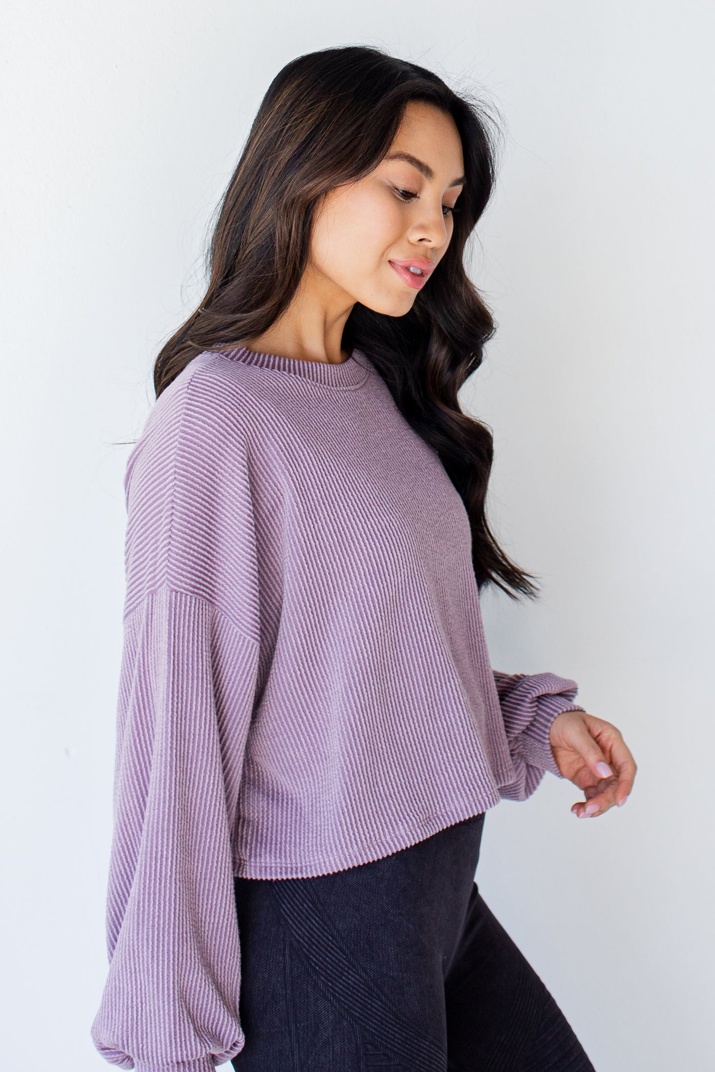 Cropped Corded Pullover in lavender side view