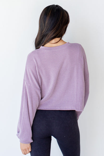 Cropped Corded Pullover in lavender back view
