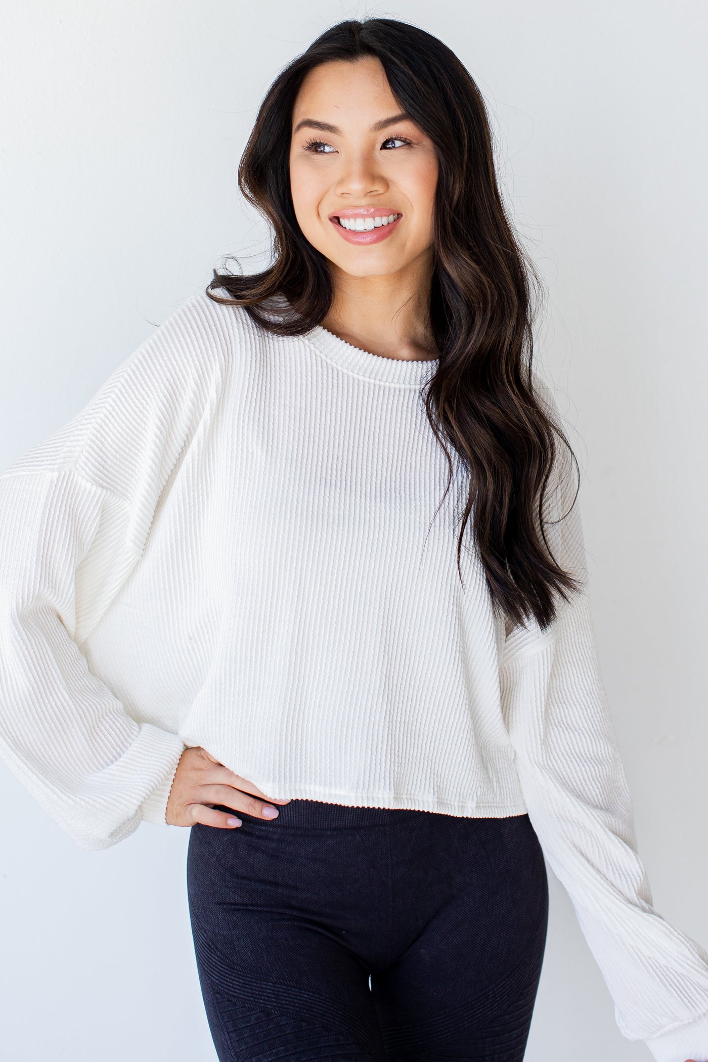 Cropped Corded Pullover in white