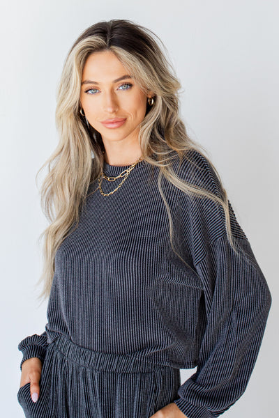 Cropped Corded Pullover in charcoal front view