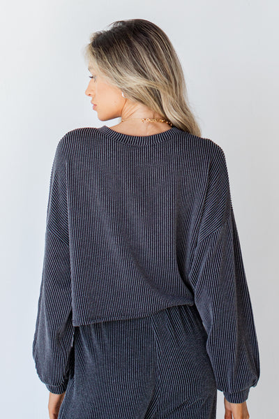 Cropped Corded Pullover in charcoal back view