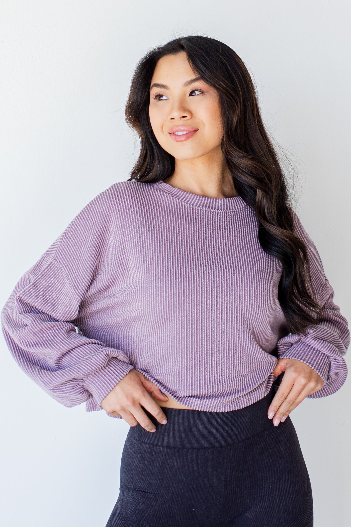 Cropped Corded Pullover in lavender front view