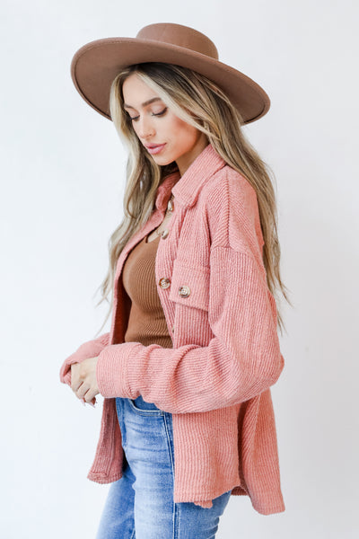 Corded Shacket in blush side view