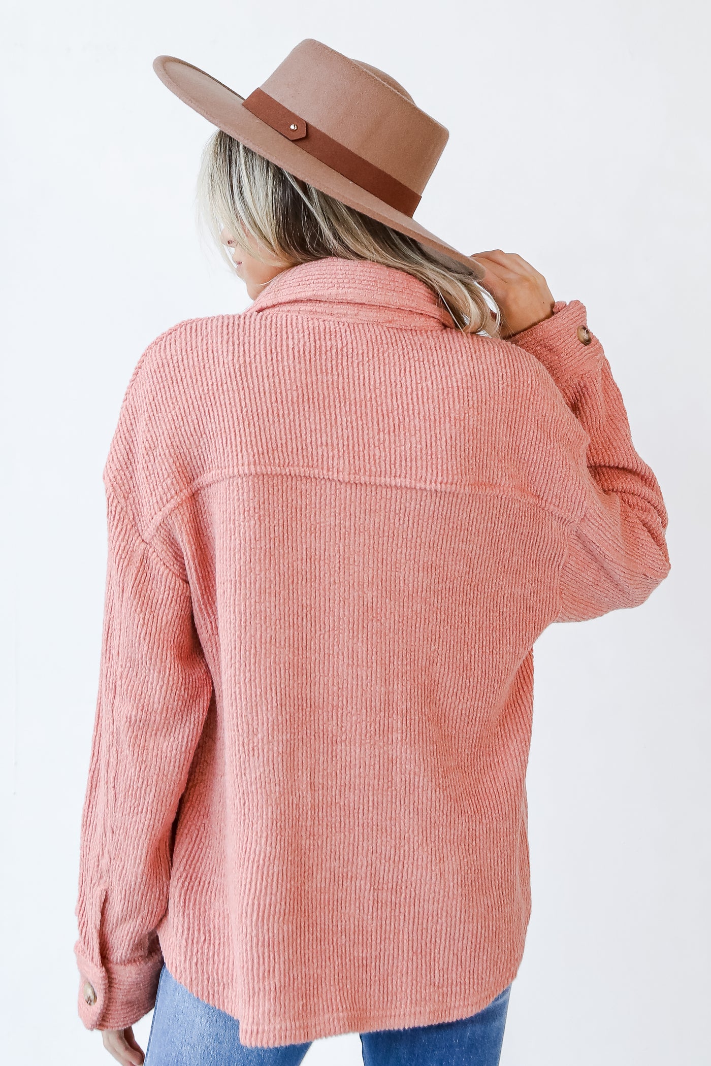 Corded Shacket in blush back view