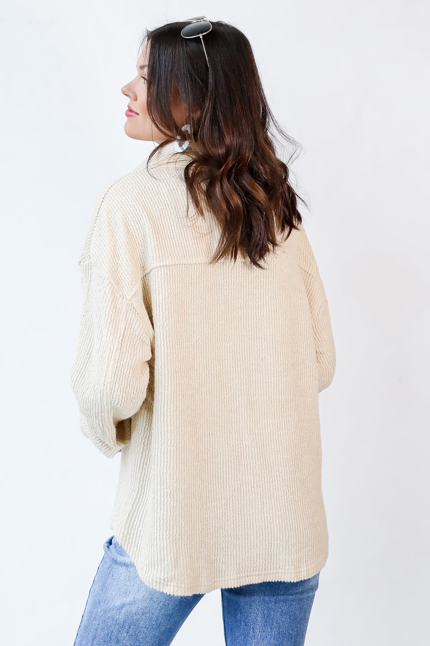 Corded Shacket in ivory back view