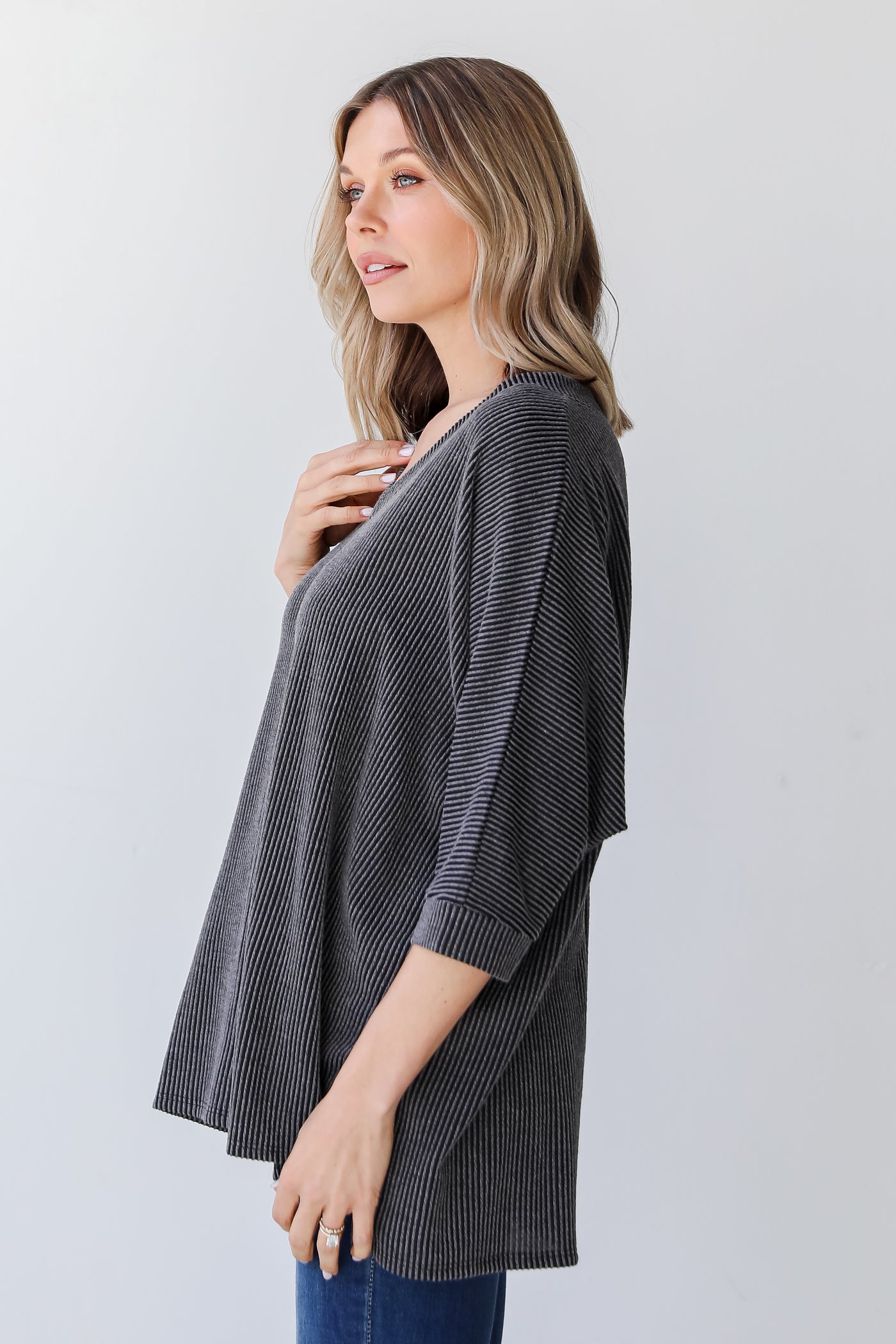 charcoal Corded Tee side view