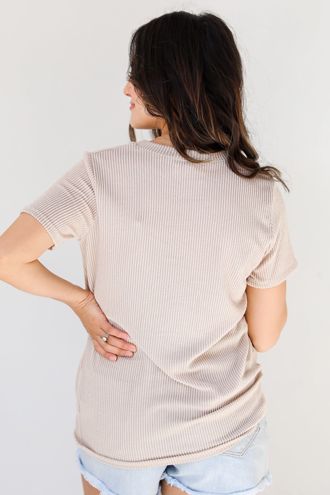 taupe Corded Tee back view