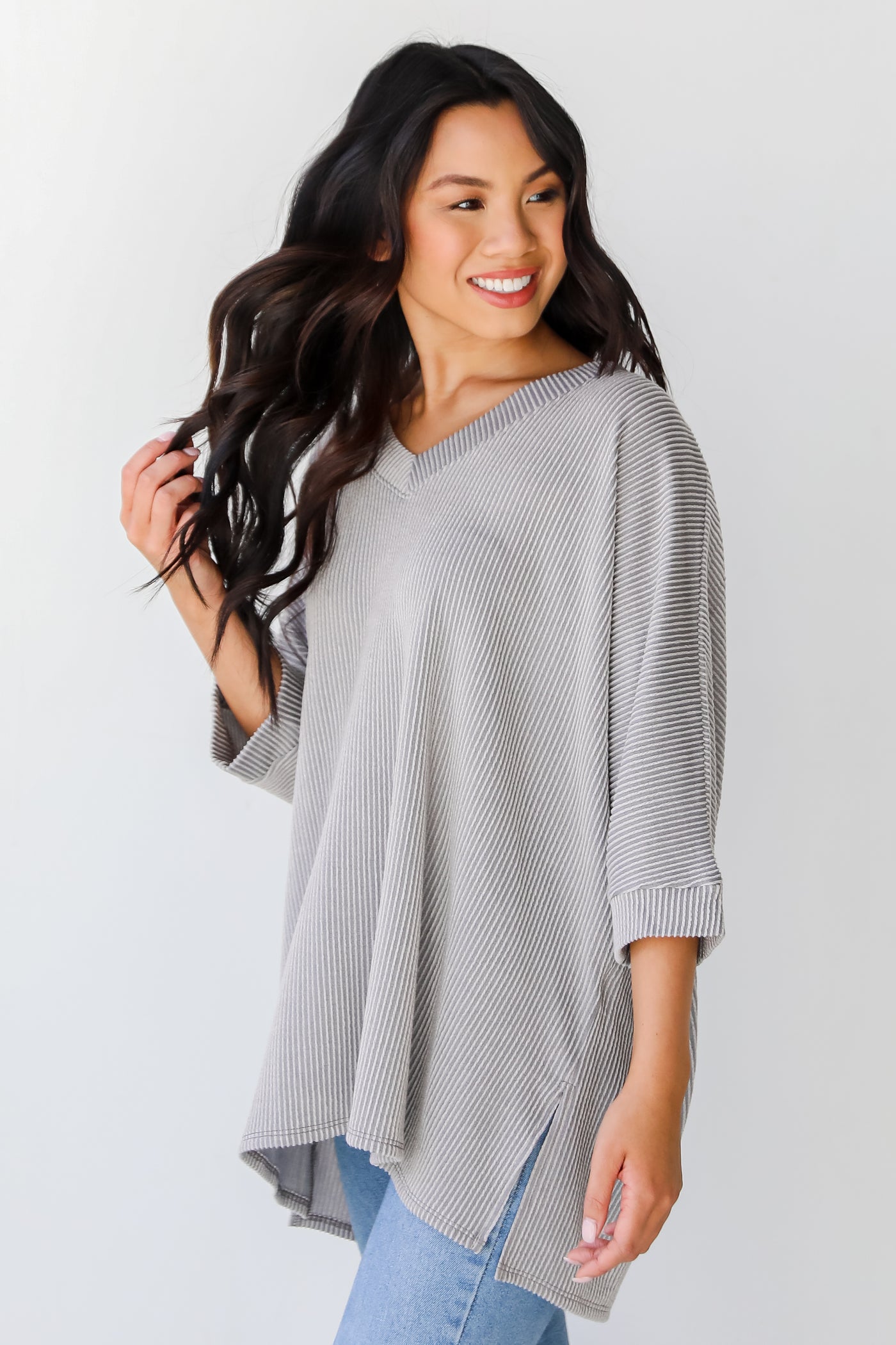 grey Corded Tee side view