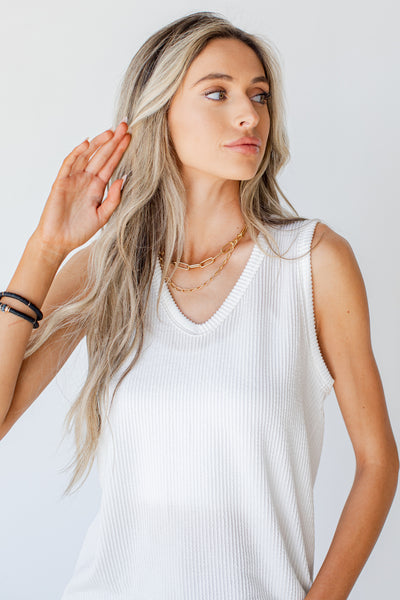 Corded V-Neck Tank front view