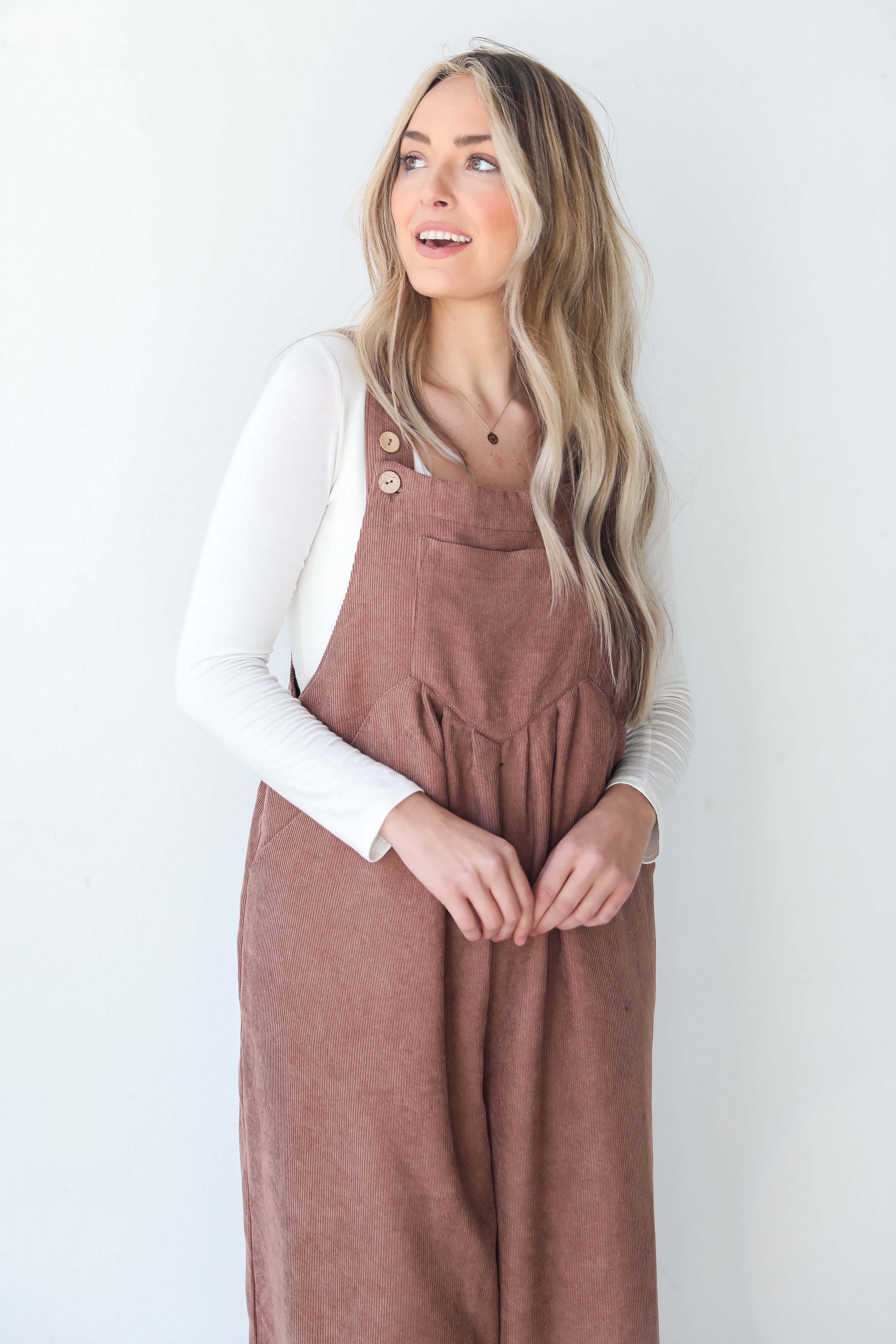 brown Corduroy Jumpsuit close up
