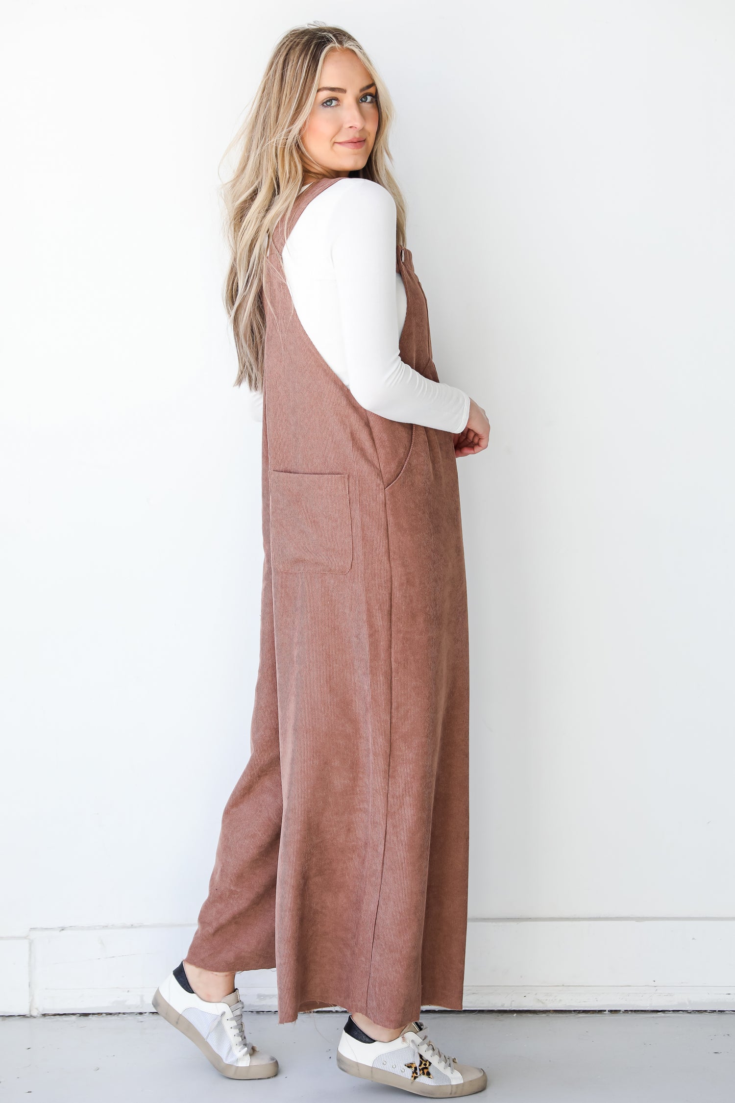 brown Corduroy Jumpsuit side view