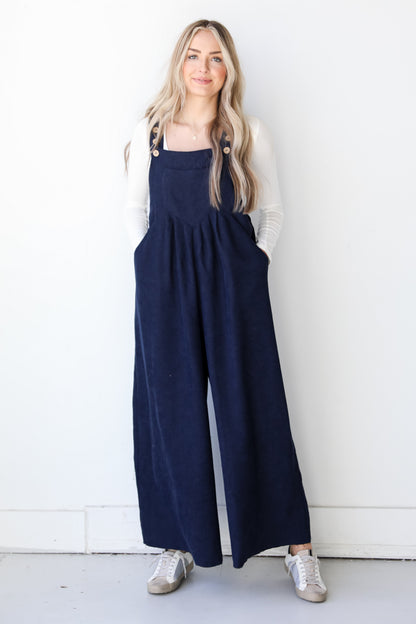 navy Corduroy Jumpsuit front view