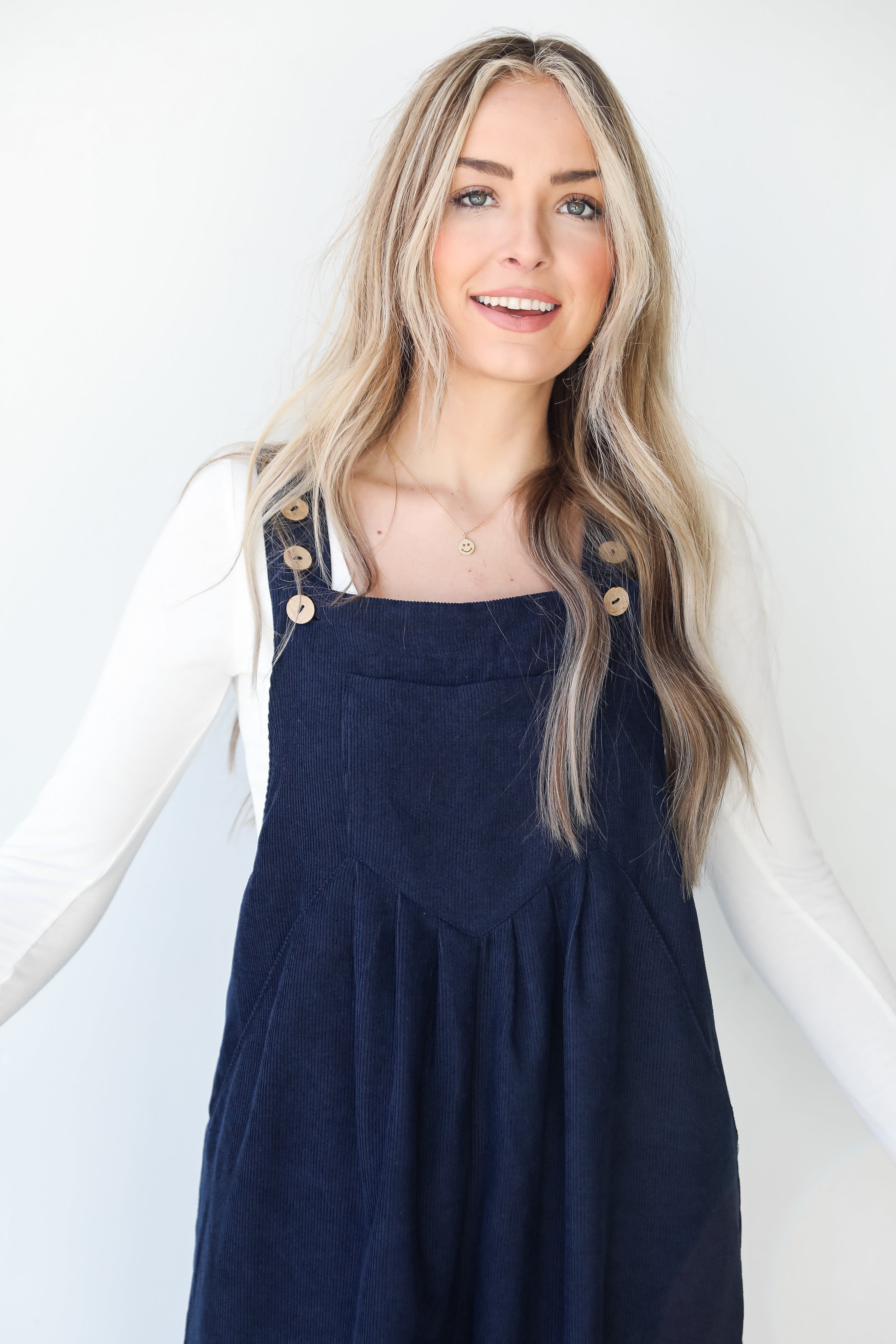 navy Corduroy Jumpsuit close up