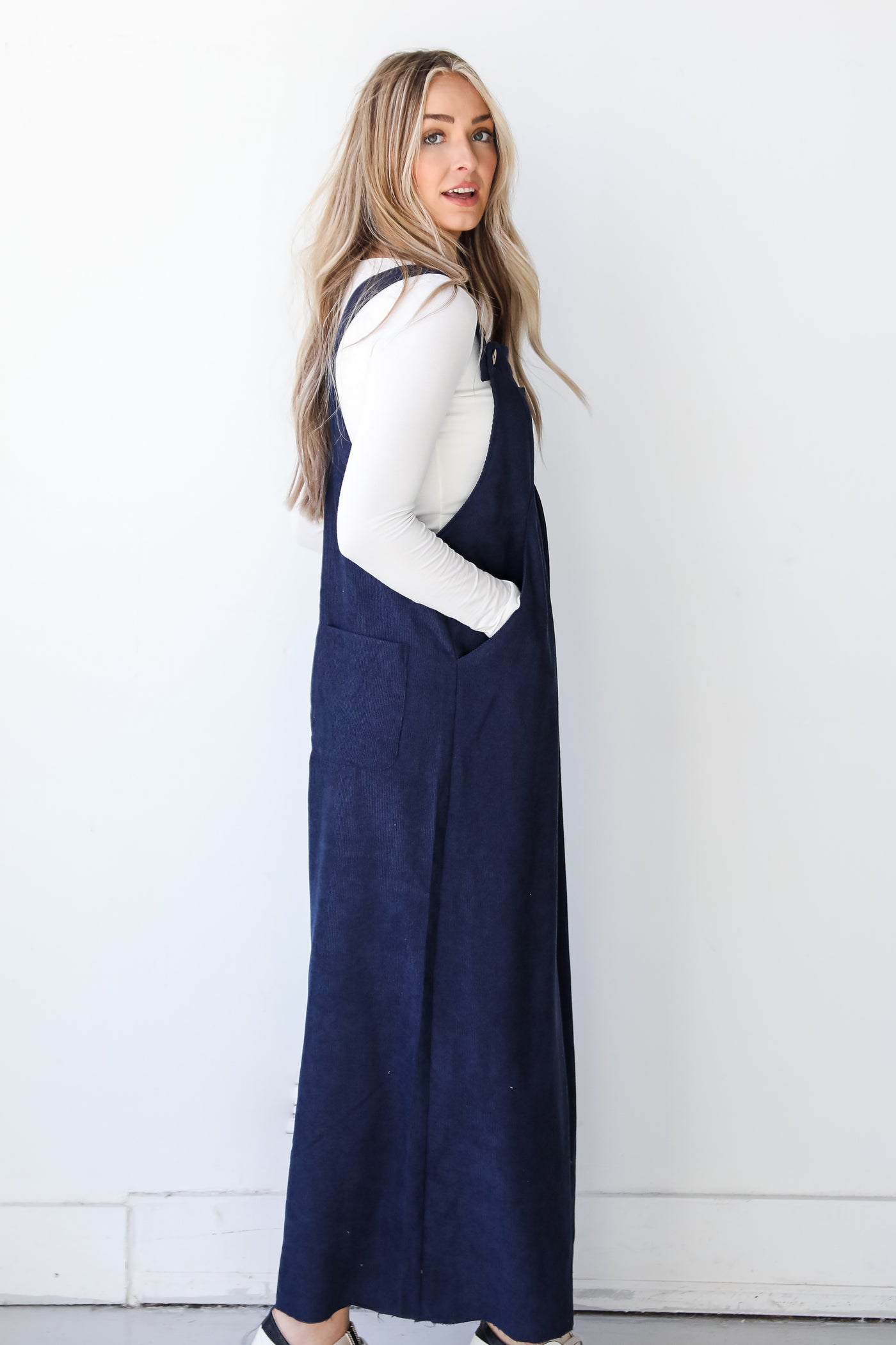 navy Corduroy Jumpsuit side view